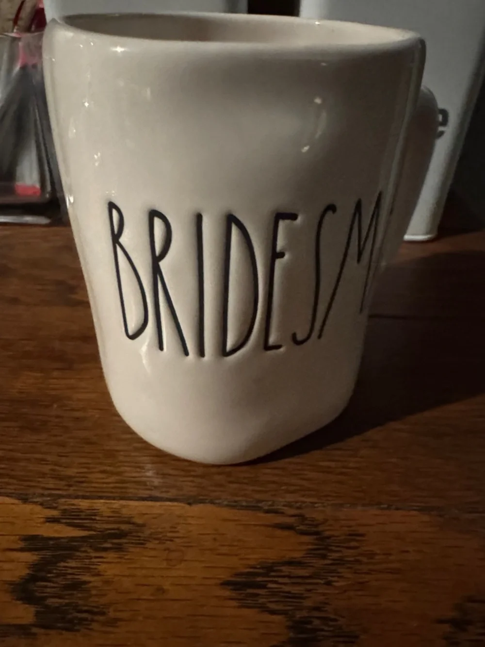 Rae Dunn White Ceramic 'BRIDESMAID' Mug with Black Lettering